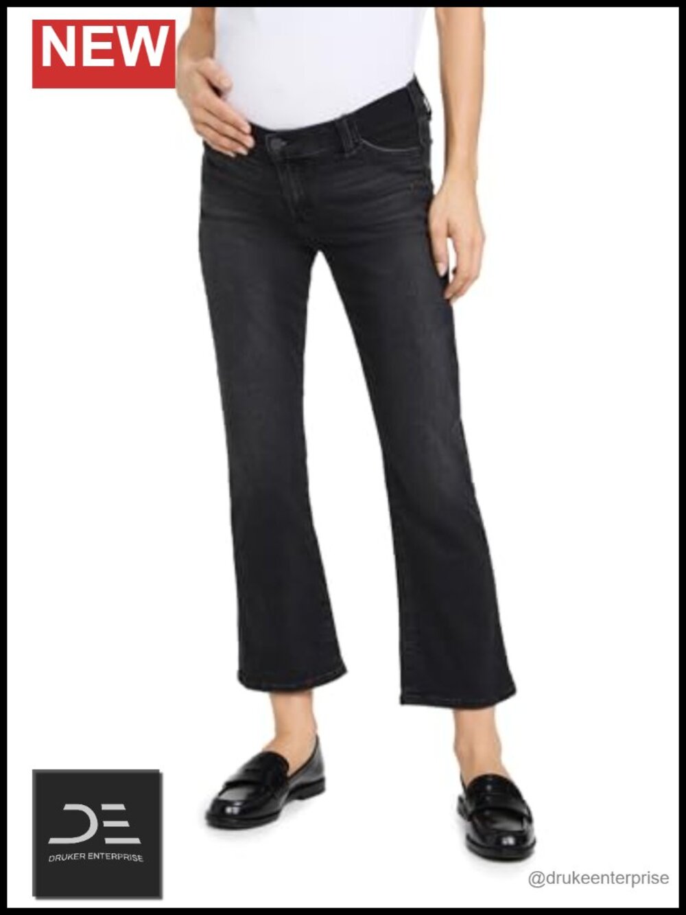 Maternity Bootcut Crop Jeans - Stretch Denim - Mid Rise Flared